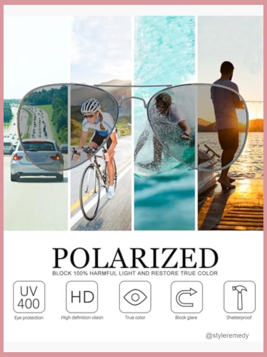 Polarized Aviator Sunglasses with Lightweight Metal Frame